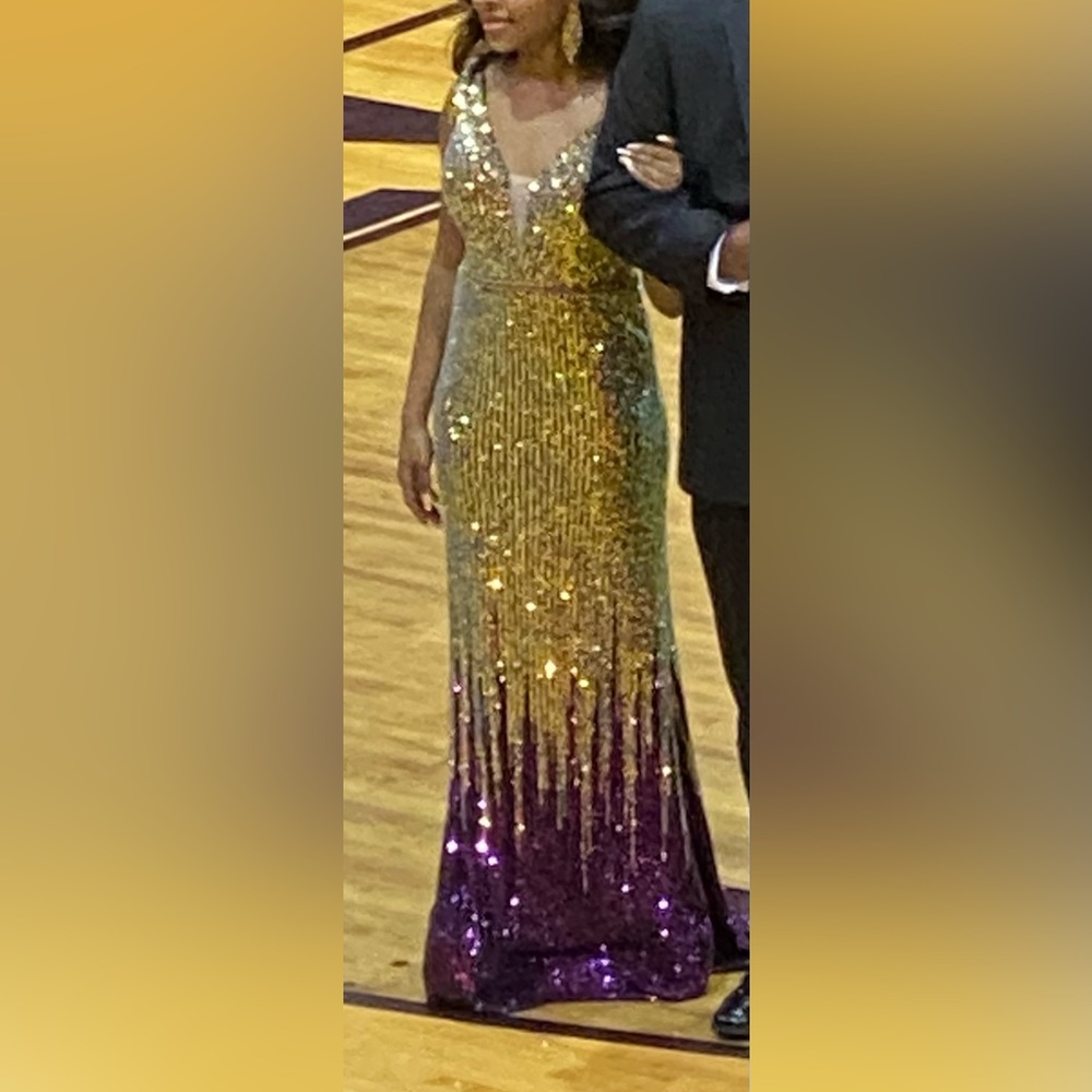 Beautiful gold and purple sequin dress